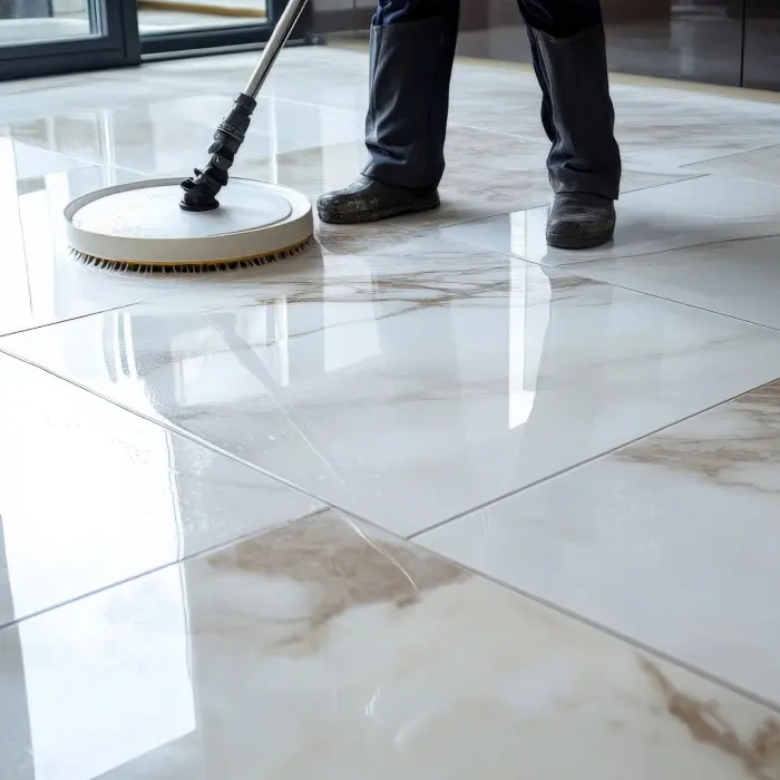 Cleaning glossy tiled floor tiles