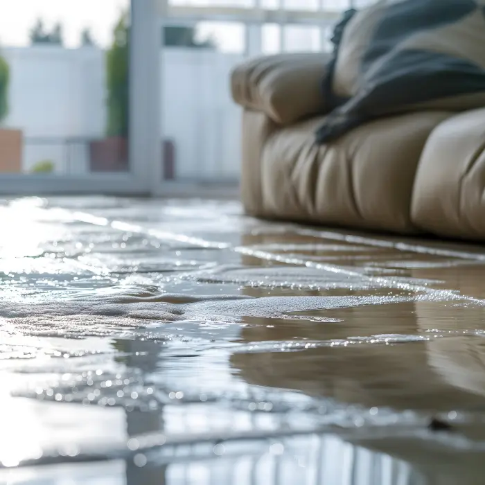 Flooded living room floor cleanup